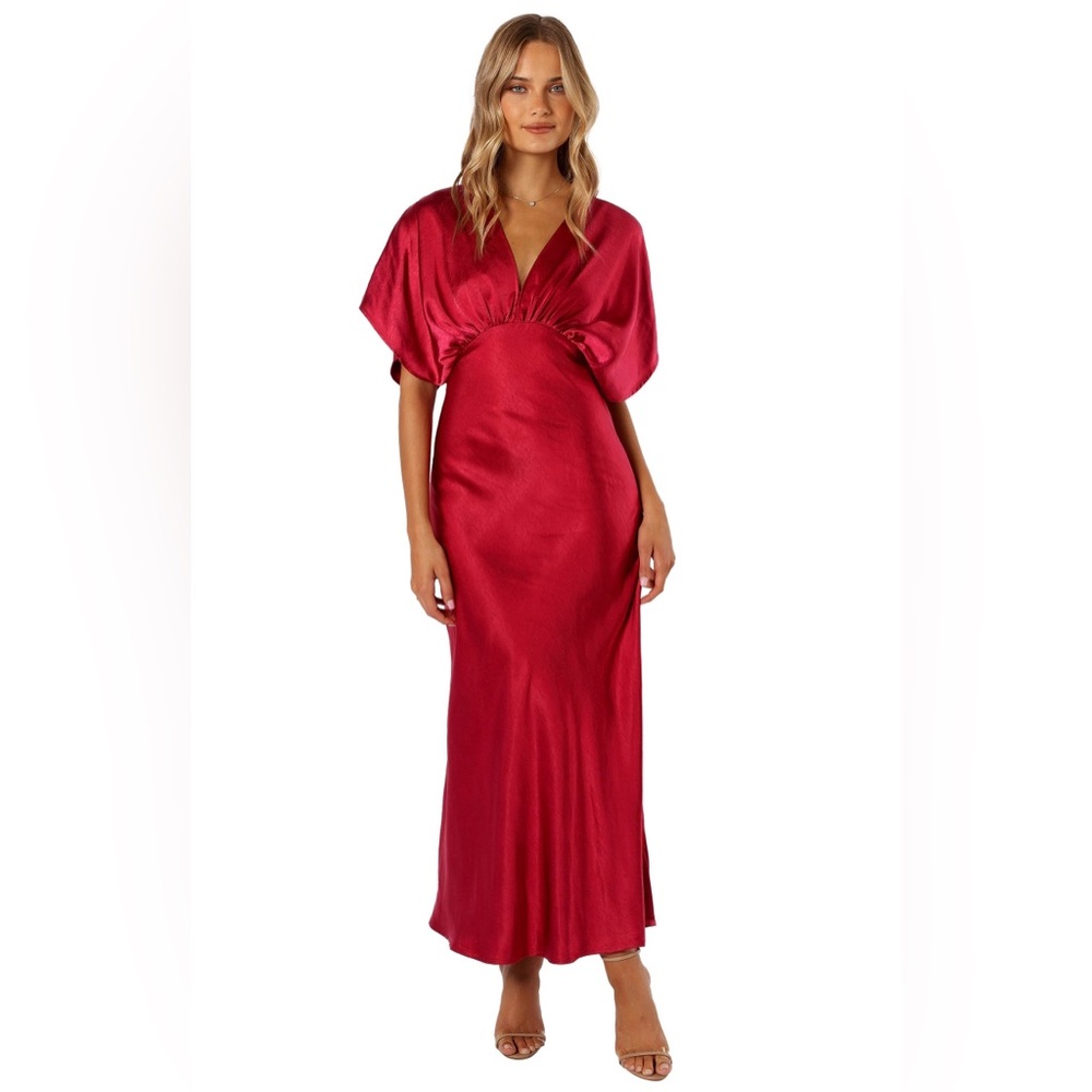 Petal & Pup Ricki Dolman Sleeve Satin Dress Ruby Wine / Red Small